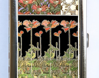 Art Nouveau Poppies Flowers Case id case Wallet Business Card Holder