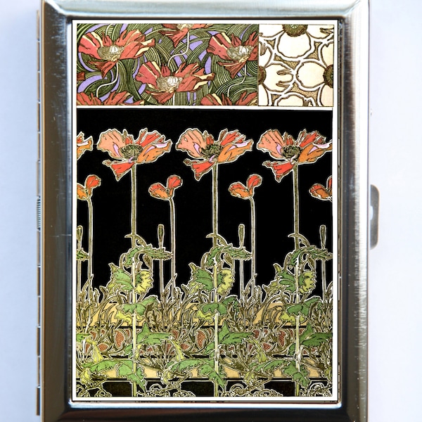 Art Nouveau Poppies Flowers Case id case Wallet Business Card Holder