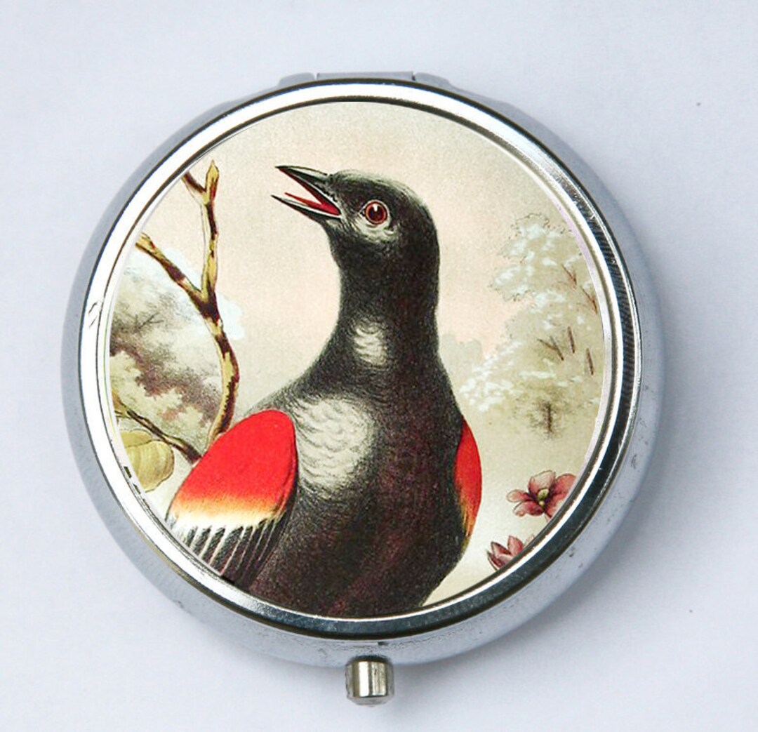 Black Bird PILL Case Pillbox Pill Box Holder Flowers Birds Etsy