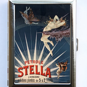 Petrole Stella Art Deco Werbung Zigarette Fall ID Fall Brieftasche Visitenkartenhalter