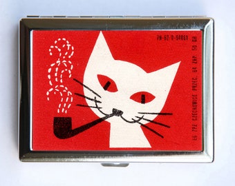 Cigarette Case White Cat Smoking Wallet Business Card Holder