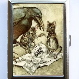 Porta-cigarros Crow and Mice, carteira, porta-cartões de visita, conto de fadas