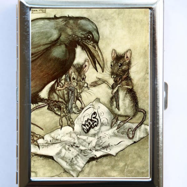 Crow and Mice Cigarette Case Wallet Business Card Holder fairytale