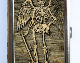 Skeleton Angel Cigarette Case Wallet Tarjeta de visita Titular psicobilly gótico punk extraña muerte