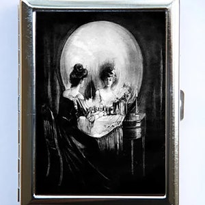 Skull Illusion Cigarette Case Wallet Business Card Holder vanity punk Goth Psychobilly hipster odd victorian