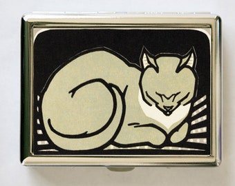 Grey Cat Cigarette Case Wallet Business Card Holder