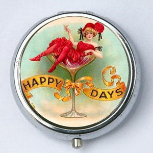 Happy Days pill case pillbox holder pill boxes victorian flapper cocktail vintage