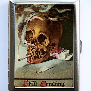Estuche para cigarrillos con calavera fumadora, billetera y tarjetero