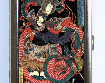 Japanese Dragon Samurai Cigarette Case Wallet Business Card Holder  tattoo woodblock
