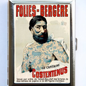 vintage Français Circus Poster Cigarette Case Wallet Business Card Holder tatoué homme sideshow artistes freaks