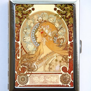 Jugendstil Göttin Mucha #2 Zigarette Fall id Fall Brieftasche Visitenkarte Halter Tierkreis Zeichen