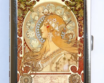 Art Nouveau Goddess Mucha #2 Cigarette Case id case Wallet Business Card Holder zodiac signs