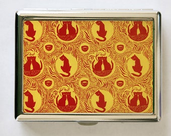 Art Nouveau Cats Pattern Cigarette Case Wallet Business Card Holder