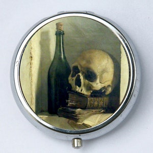 Skull and Bottle PILL case pillbox pill box holder gothic goth