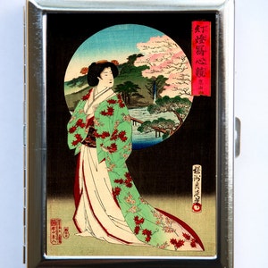 Geisha Cigarette Case Wallet Tarjeta de visita Holder japonés tatuaje woodblock