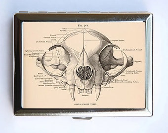 Animal Anatomy Cat Head Skull Cigarette Case Wallet Business Card Holder gothic victorian medical