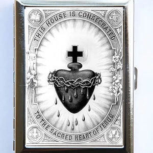Estuche para cigarrillos, billetera y tarjetero con motivo del Sagrado Corazón de Jesús