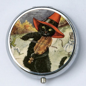 Black Cat Fiddle Pill case pillbox box holder image 1