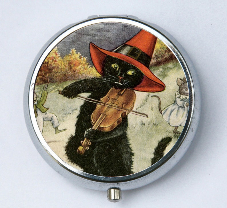 Black Cat Fiddle Pill case pillbox box holder image 1