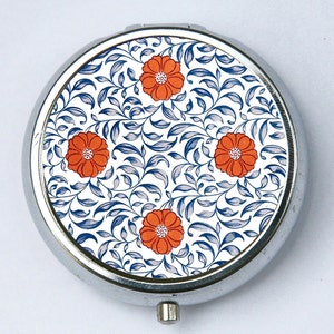 Floral Pattern #2 PiLL case pillbox pill holder flowers blue orange