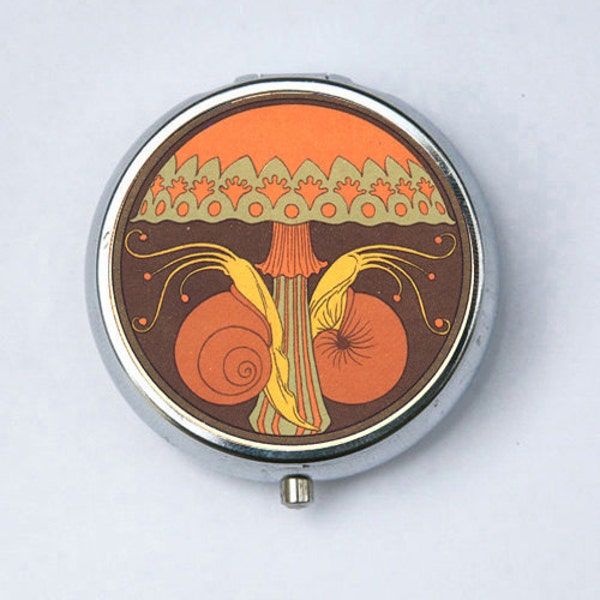 Art Nouveau Mushroom and Snails Pill case pillbox pill holder design Pattern