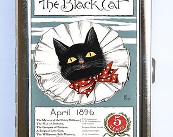 Black Cat Bow Tie Cigarette Case Wallet Business Card Holder