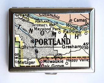Portland Oregon Cigarette Case Wallet Business Card Holder id case atlas map