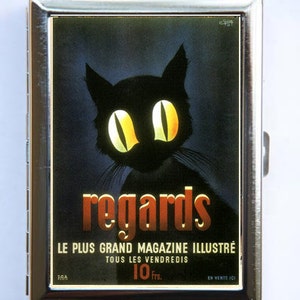 Französisch big Eyed black Cat Poster Zigarette Fall ID Fall Brieftasche Visitenkarte Halter