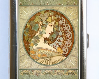 Art Nouveau Goddess Cigarette Case id case Wallet Business Card Holder ivy