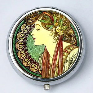 Art Nouveau goddess green PILL CASE pillbox pill holder Girl mucha