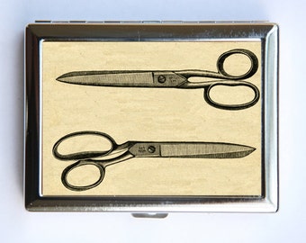 Retro Scissors Cigarette Case Wallet Business Card Holder victorian illustration sheers