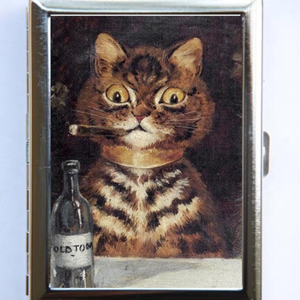 Cat Smoking Cigarette Case Wallet Business Card Holder antropomórfico