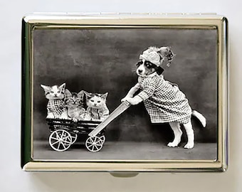 Dog and Cats Kittens Cigarette Case Wallet Business Card Holder