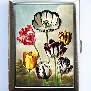 Estuche para cigarrillos con tulipanes y flores, tarjetero, bonito, kitsch, botánico, hipster