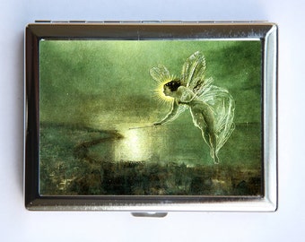 Fairy Cigarette Case id case Wallet Business Card Holder with a wand fairytale Kitsch art nouveau