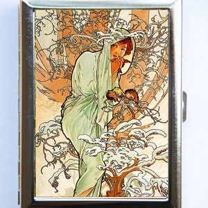Alphonse Mucha Winter Zigarette Fall ID Fall Brieftasche Visitenkarte Halter