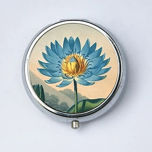 Blue Egyptian Water Lily Flower Pill Case pillbox holder botanical
