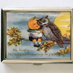 Estuche para cigarrillos con forma de búho, calabaza, linterna, tarjetero de visita