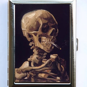 Estuche para cigarrillos con diseño de esqueleto fumando, billetera, tarjetero, pintura artística