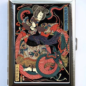 Japanischer Drache Samurai Zigarettenetui Brieftasche Visitenkartenhalter Tattoo Holzschnitt