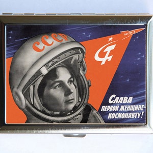 Sovietico CCCP Astronauta propaganda spaziale sigaretta caso portafoglio biglietto da visita titolare