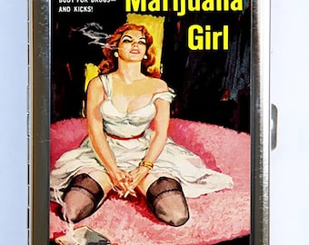 Marijuana Pin Up Girl Cigarette Case Wallet Business Card Holder pulp retro