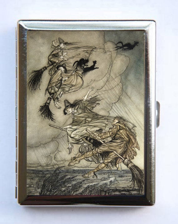 three witches cigarettes Arthur Rackham Witches Cigarette Case Wallet Business Card Holder Fairytale