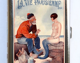 Cigarette Case id case Wallet La Vie Parisienne Fisherman and Mermaid Art Deco