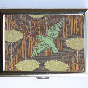 Art Nouveau Kingfisher Bird Floral Cigarette Case Wallet Tarjeta de Visita