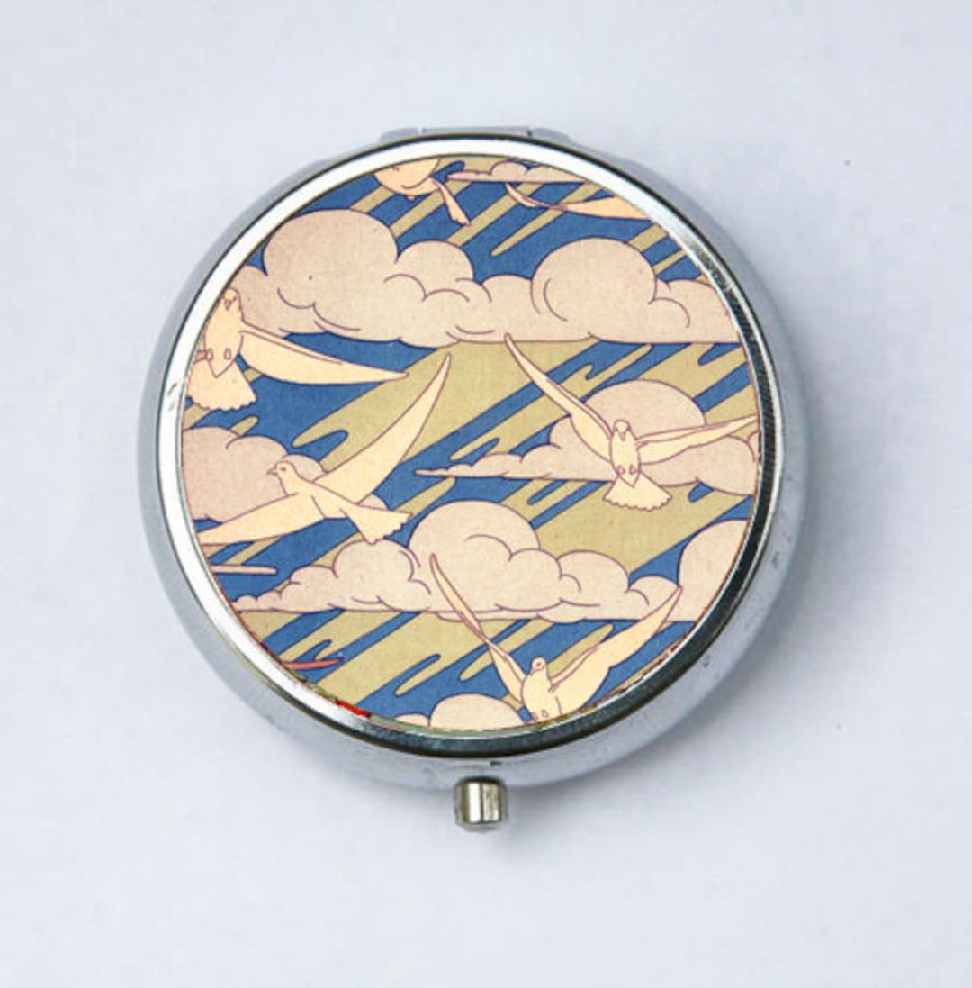 Art Nouveau Doves and Clouds Pill Case Pillbox Pill Holder Design