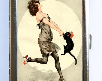 Cigarette Case id case Wallet Parisian Lady Black Cat