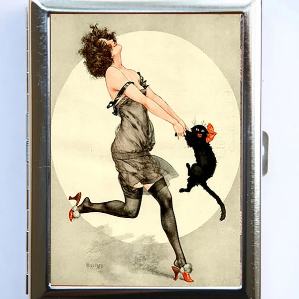 Cigarette Case id case Wallet Parisian Lady Black Cat