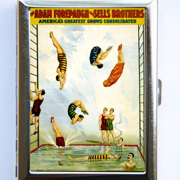 Circus Diver Cigarette Case Wallet Business Card Holder vintage sideshow hipster