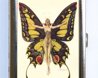 Art Deco Butterfly Flapper Women Cigarette Case id case Wallet Business Card Holder